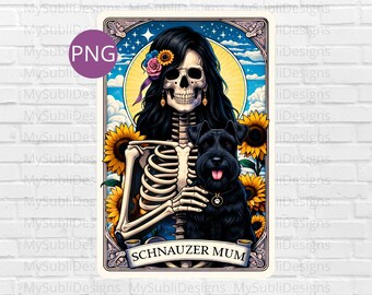 Schnauzer Mum Tarot Card Png, Tarot Dogs png, Black Schnauzer png, Skeleton Tarot Card png, Sublimation Design, Digital Download