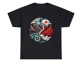 Camiseta ying-yang de estilo japonés| Camiseta del Monte Fuji | Camiseta Japón | Camiseta Naturaleza | Camiseta de noche | camiseta luna
