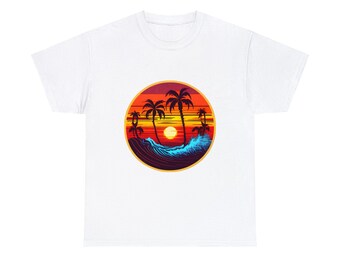 Camiseta unisex | Camiseta colorida del diseño de la puesta del sol | Camiseta de verano | Camiseta de playa | Camiseta moderna | Camiseta palmera