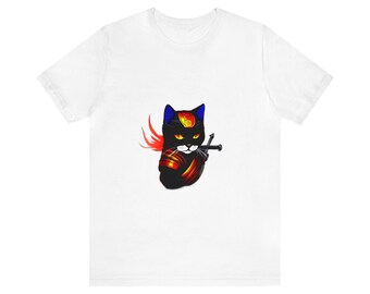 Camiseta unisex | gato de diseño | camiseta ninja | Camiseta gato negro | Camiseta samurái | camiseta de gato