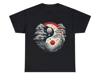 Camiseta ying-yang de estilo japonés| Camiseta del Monte Fuji | Camiseta Japón | Camiseta Naturaleza | Camiseta de noche | camiseta luna