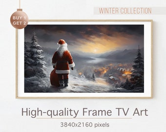 Christmas Frame TV Art - Santa Claus Carrying Presents Yo Town - Winter Painting For Samsung The Frame TV - Christmas Art For The Frame TV