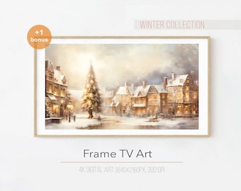 Vintage Christmas Frame TV Art | Christmas Town Artwork for TV