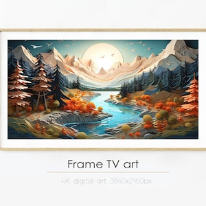 Samsung the Frame TV art | Frame TV landscape | digital art in paper cutout technic