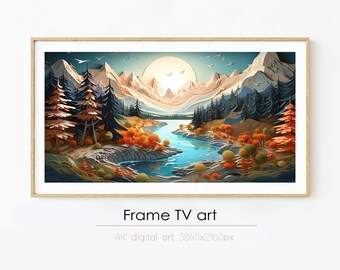 Samsung the Frame TV art | Frame TV landscape | digital art in paper cutout technic