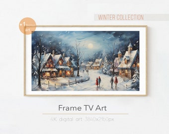 Christmas TV Frame Art - Cozy Winter Street - Digital Painting For Samsung The Frame TV