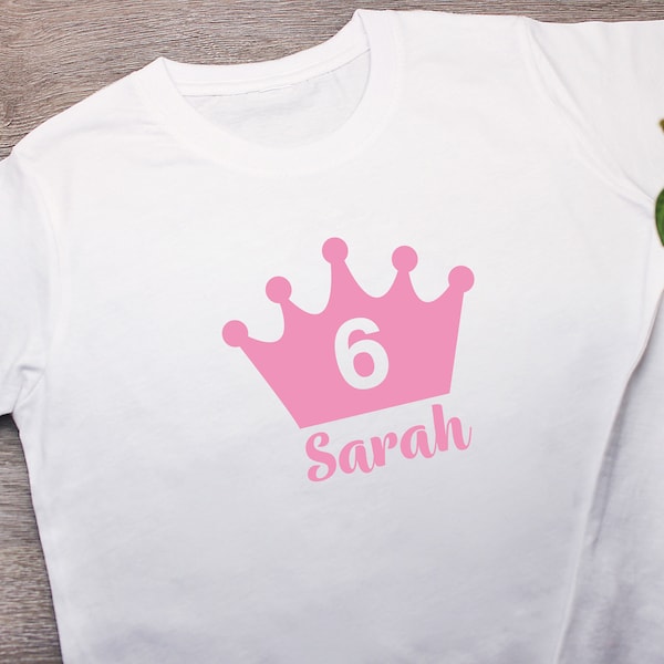 Bügelbild Krone personalisiert mit Wunschname und Alter, Geburtstagsshirt, Prinzessin