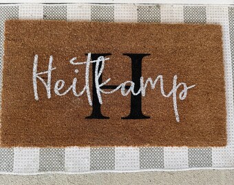 Personalized Last Name Doormat with Initial | Custom Family Name Welcome Mat | Housewarming Gift | Front Porch Decor | Farmhouse Door Mat