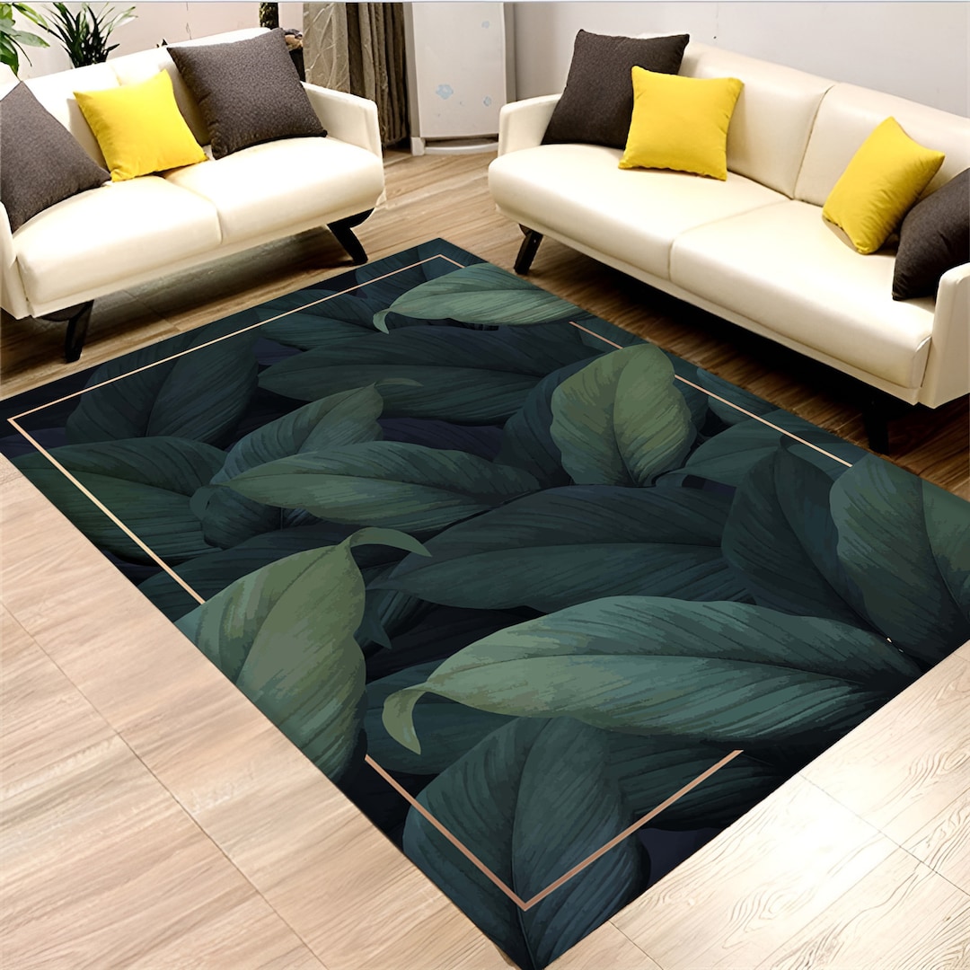 Green Leaf Pattern Rug Green Rug Leaf Rug Leaf Pattern Rug Etsy