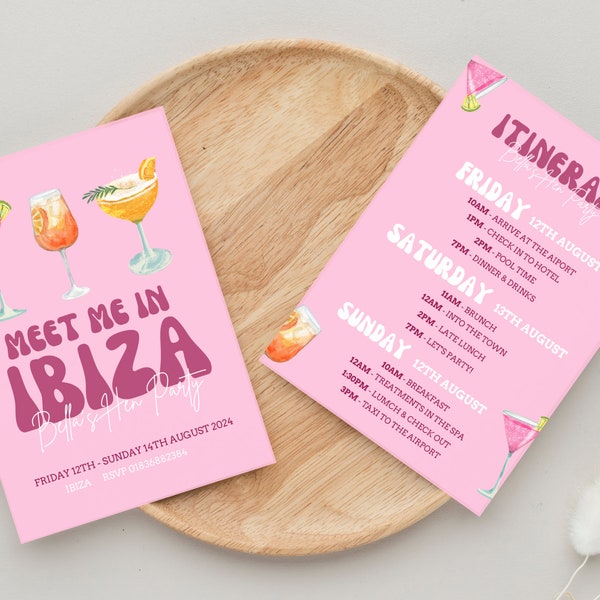 Ibiza Hen Do, Bachelorette,  Party Invitation Itinerary, Canva template, Fully editable Printable Or Digital Invite