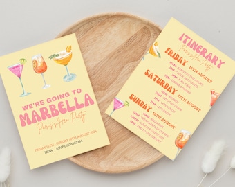Marbella Hen Do, Bachelorette Party, party Invitation, Weekend Itinerary, Canva Template, Fully Editable, Printable Or Digital
