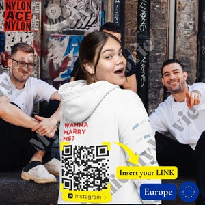 Quero casar comigo viral hoodie europa instagram código qr personalizado unissex moletom com capuz branco cinza preto personalisiertes geschenk