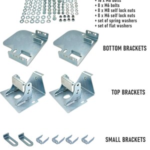 Puede incluir: Un conjunto de soportes met&aacute;licos para montar un asiento de coche. El conjunto incluye dos soportes inferiores grandes, dos soportes superiores y seis soportes peque&ntilde;os. Los soportes son de color plateado y tienen una variedad de agujeros para el montaje.