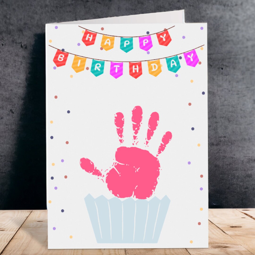 DIY Handprint Birthday Card Baby Printable Hand Print Etsy