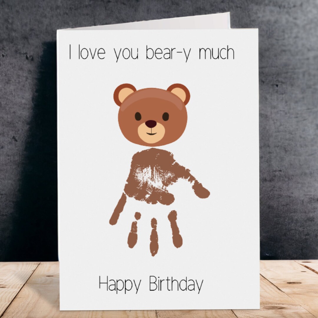 DIY Handprint Birthday Greetings Card Bear Printable Baby Etsy