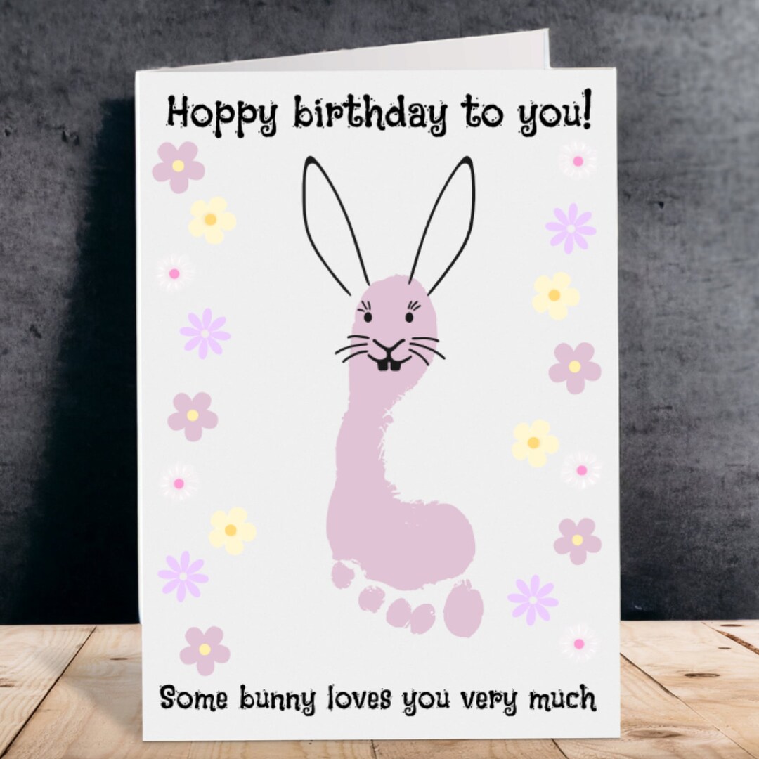DIY Footprint Birthday Card Rabbit Printable Handprint Etsy