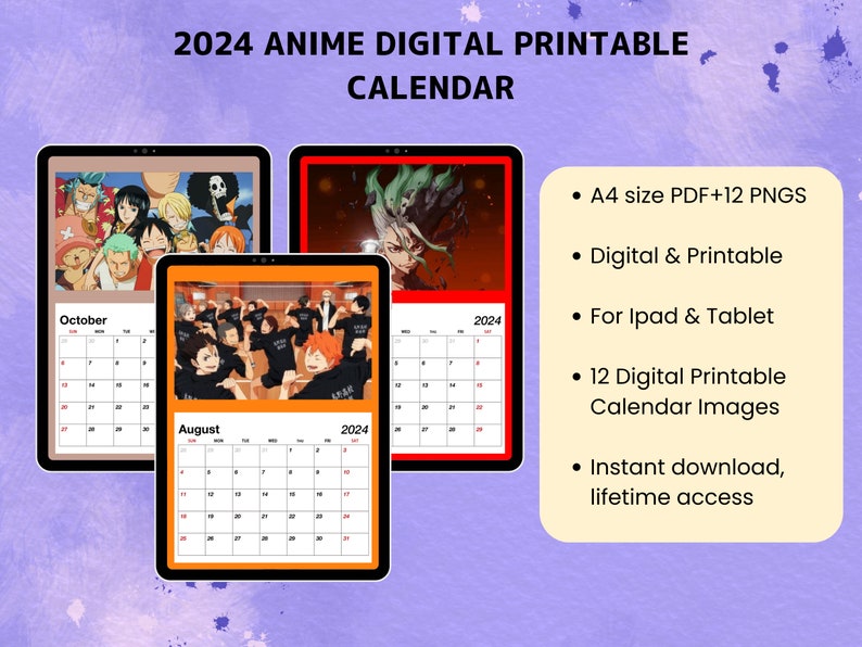 2024 Anime Themed Calendar Anime Digital Calendar Anime Etsy