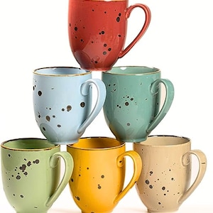 Esfour Ceramics Coffee Mugs 14 oz Set of 6 - Vivid Assorted Color