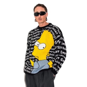 Vintage jaren 90 Bart Simpson gebreide all-over grafische trui - wintertrui - truien met ronde hals - gezellige trui