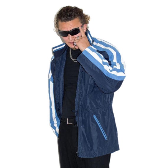 Y2K Vintage Adidas Basketball Blue Quilted Embroidered Coat