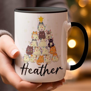 Cute Cat Christmas Mug, Cat Christmas Tree, Christmas Cat Gift, Funny Cat Present, Cat Lover Christmas, Cat Tea Cup