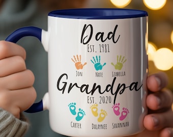 Grandpa Gift For Grandpa Mug With Grandkids Names Personalized Handprint Fathers Day Gift From Granddaughter Grandson Dad Belong To