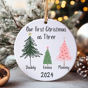 Family Of Three Christmas Ornament, Custom New Family Ornament, Baby&#39;s First Christmas Ornament, Personalized Family Ornament