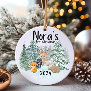 Custom First Christmas Woodland Animal Christmas Ornament, woodland creatures Christmas, My First Christmas, Name Ornament, Baby Gift