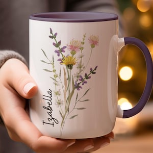 Custom Floral Mug With Name, Customizable Mug Gift, Personalized Floral Coffee Mug, Custom Gift Mug, flower design mug, floral name mug