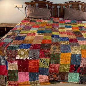 Bohemian Patchwork Kantha Quilt Handmade Vintage Quilts Boho Twin Queen King Size Bedding Throw Blanket Bedspread Quilted Hippie 90X60 Inch