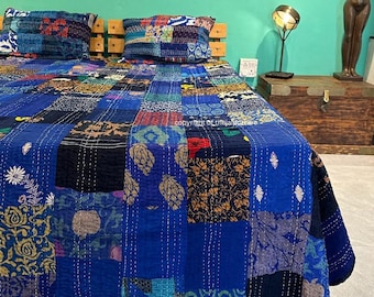 Couette Kantha en coton fait main en patchwork vintage King/Twin taille hippie couvre-lit couvre-lit indien bohème couverture Kantha couvre-lit jeté