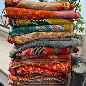 Handmade Vintage Kantha Quilts Reversible Cotton Throws Blankets Boho Bedspread Indian Ralli Quilt Unique Bohemian Decor Wholesale Lot