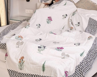 Reversible Floral Cotton Dohar | Hand Block Print AC Blanket | Soft Summer Dohar | Indian Handmade Comforter | Jaipuri Dohar