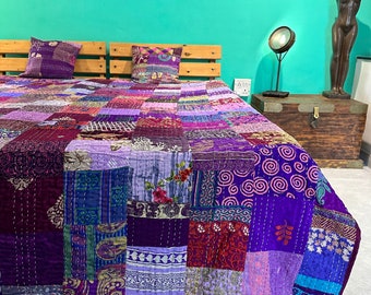 Boho Patchwork Quilt Kantha Quilt Edredones vintage hechos a mano Boho King Size Ropa de cama Manta Colcha Acolchado Hippie Edredones para la venta