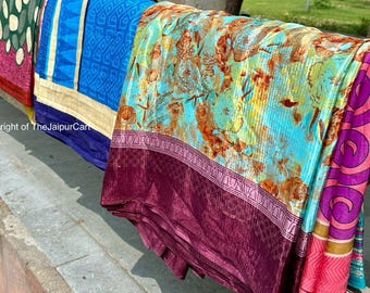 Sari usado, sari reciclado, sari reaproveitado, tecido de seda artificial para decoração de casa, decoração de festas, tema de casamento, festas de Bollywood, tecido de sari vintage.
