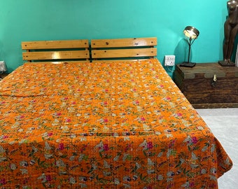 HandBlock Print Handmade Stitched Handblock Kantha Quilt Hippie Bohemian Blanket Throw Bedspread Decorative Queen Size Kantha Quilt