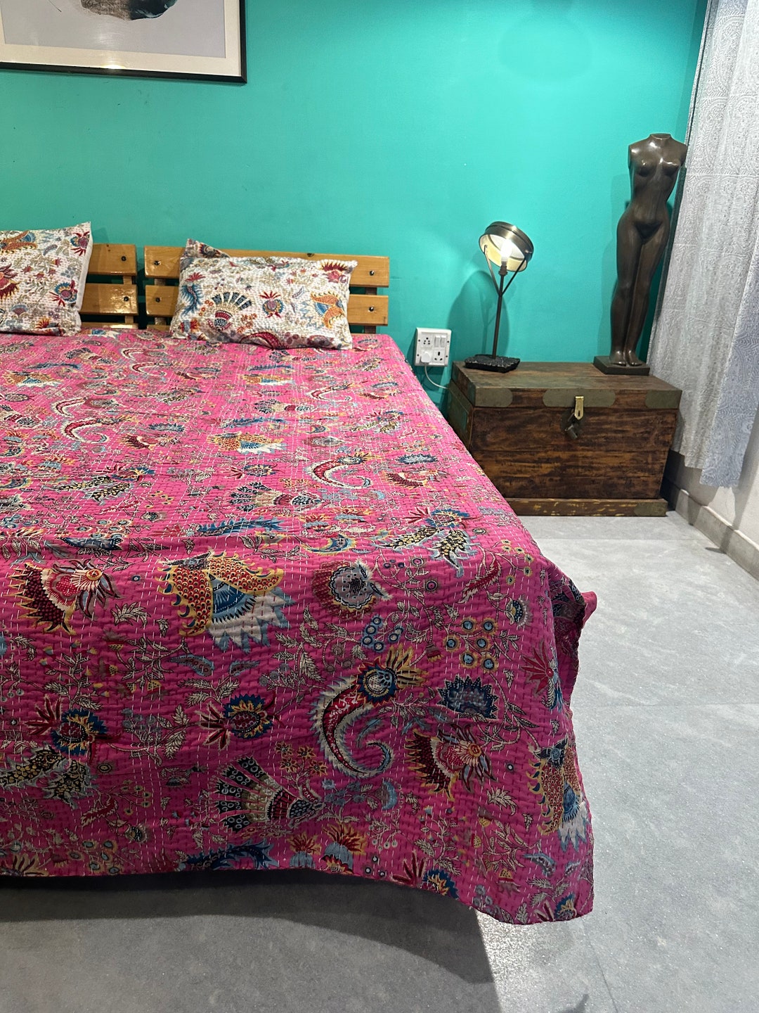 Indian Kantha Quilt Kantha Bedspread Indian Cotton Bed Cover Kantha