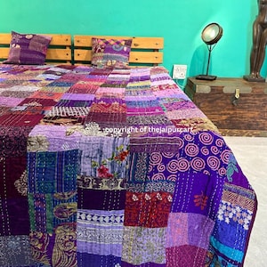 Boho Patchwork Quilt Kantha Quilt Ręcznie robione Vintage Quilts Boho King Size Pościel Narzuta Narzuta na łóżko Pikowanie Hippie Quilts Na sprzedaż