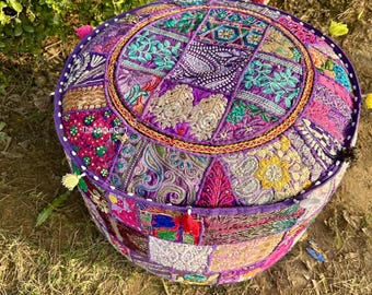 Fodera Per Pouf Rotonda Jaipur Textile Hub – Patchwork Ricamato A Mano, Stile Bohémien, Cotone - 5