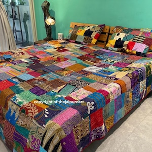 Bohemian Patchwork Quilt Kantha Quilt Handmade Vintage Quilts Boho Twin Size Bedding Throw Blanket Bedspread Quilted Hippie 90X60 Inch