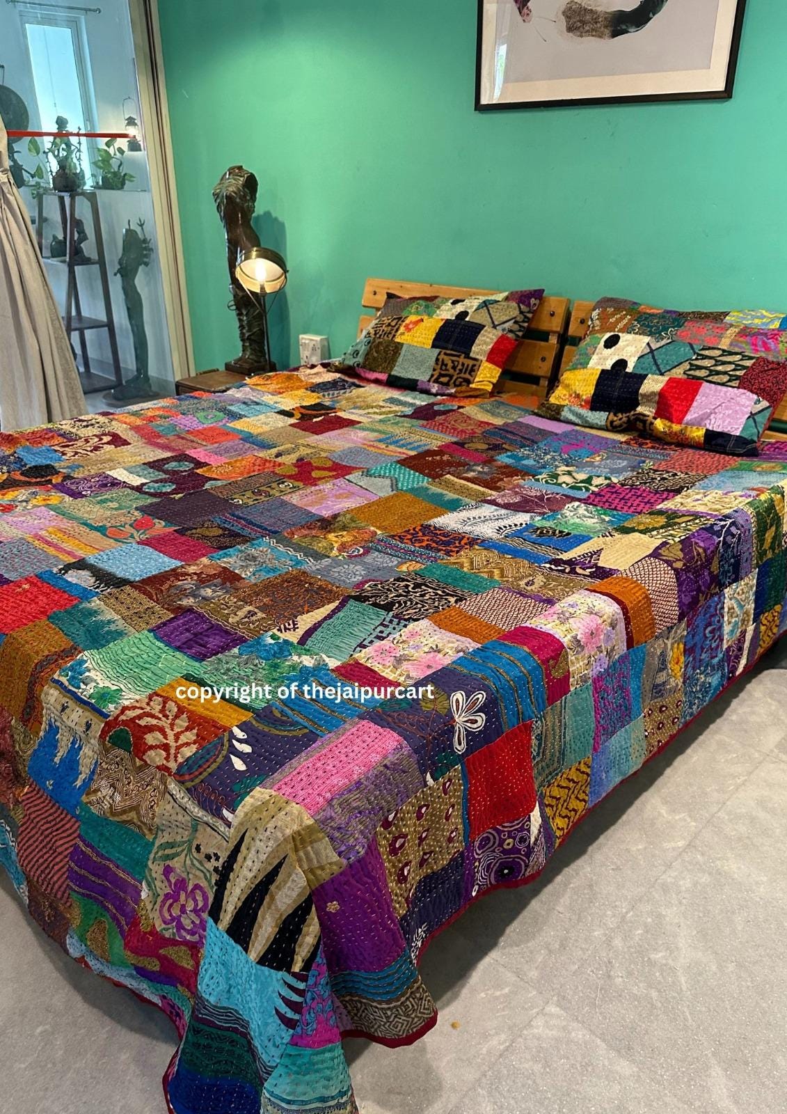 Bohemian Patchwork Quilt Kantha Quilt Handmade Vintage Quilts Boho King Size Bedding Throw Blanket Bedspread Quilting Hippie Quilts For Sale