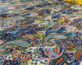 Indian Kantha Throw, Indian Cotton Kantha Quilts, Kantha Bedspread , 100% cotton, Handblock Kantha Quilt, Gudari Cotton