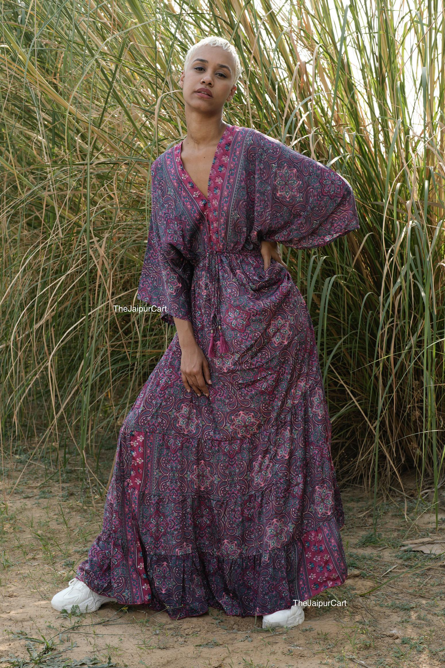 slim fit dress slacks Boho Silk Dress for Women, Open Back Floral High Low Maxi, Luxury Gypsy Flowy Outfit, Bridesmaid Gift, Festival Wear Beachwear, Gift for Her main image 0