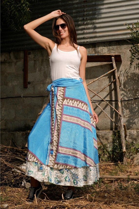 AK-Trading - Faldas De Seda Estilo Sari De 2 Capas