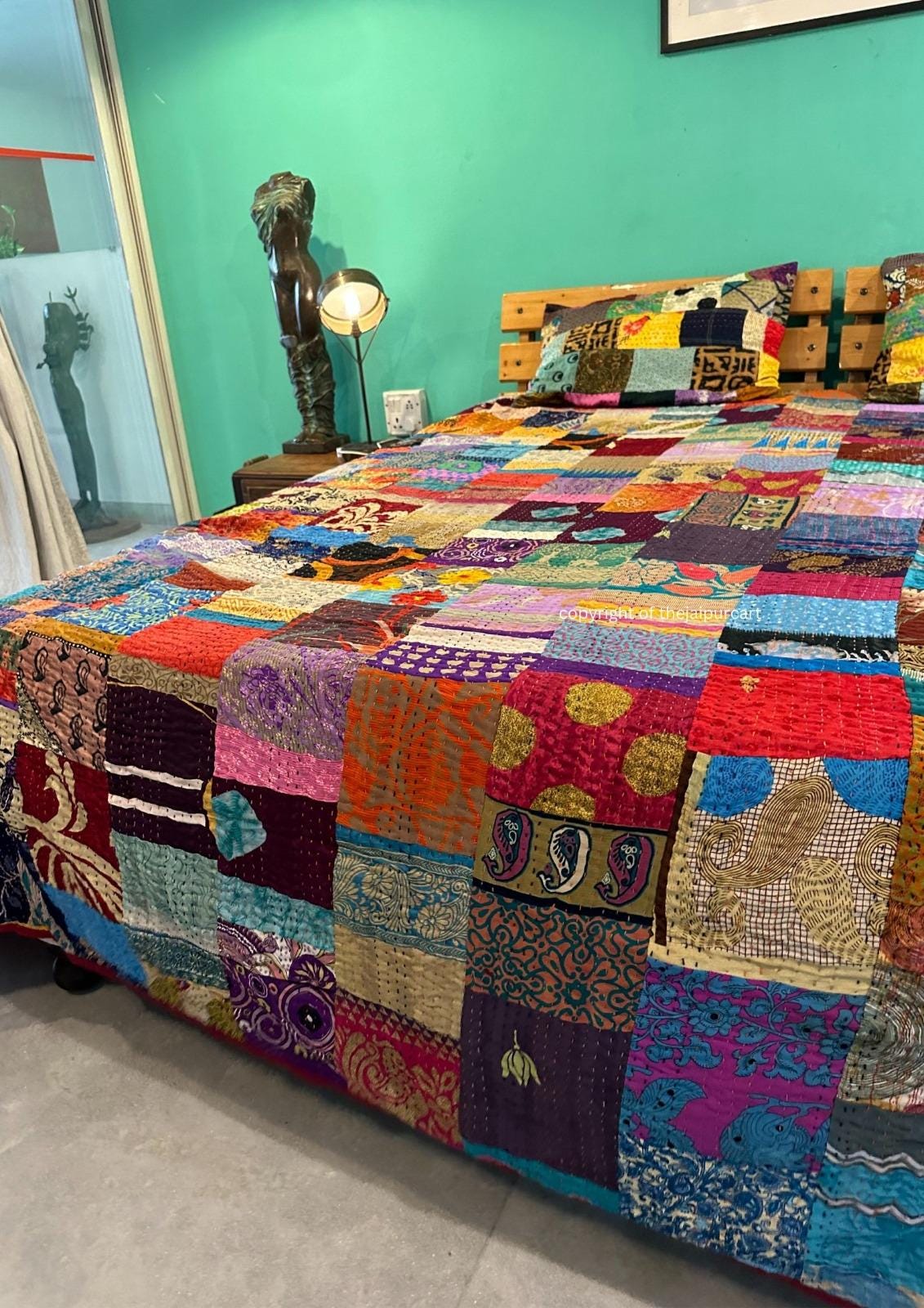 ヴィンテージのハンドメイドシルクパッチワークキルト - Etsy 日本