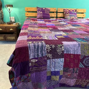 Edredón de patchwork bohemio Kantha hecho a mano, estilo vintage, estilo bohemio, para cama tamaño queen, king y twin, manta de tela, cubrecama, fundas acolchadas