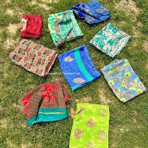 Indian Recycled silk sari , Art Silk Sari Fabric Used Bundle for Nuno felting Wholesale lot of Vintage Blend silk Saree Dressmaking Craft image 10