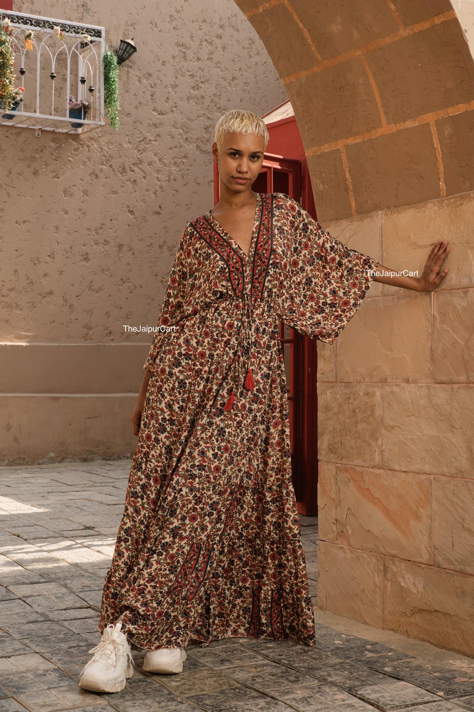 Boho Silk Maxi Dress: Vintage Indian Handmade Wrap Gown Boho Silk Maxi Dress: Vintage Indian Handmade Wrap Gown