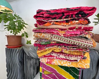 インドのヴィンテージカンタキルトハンドメイドスローリバーシブル