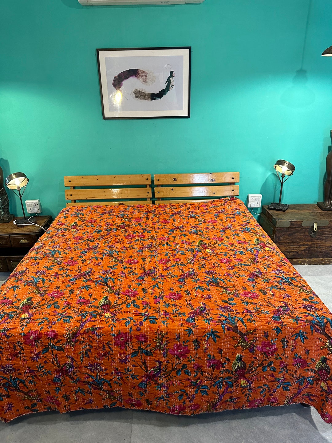 Indian Kantha Quilt Kantha Bedspread Indian Cotton Bed Cover Kantha